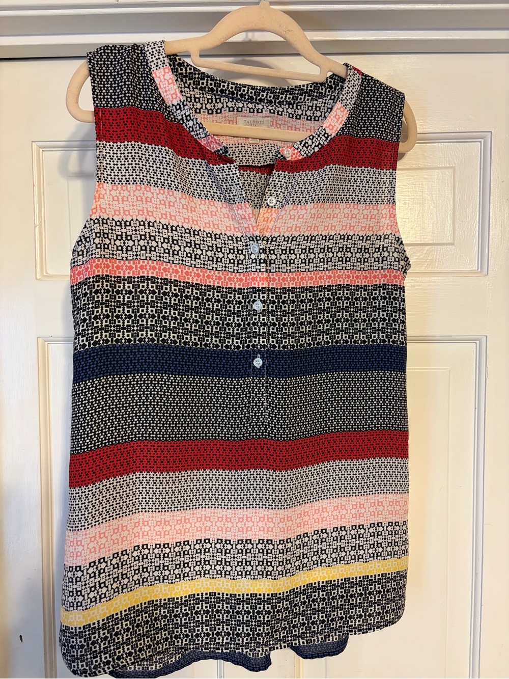 Talbots Sleeveless Striped Button-Front Women's Top - Navy, Red, Pink